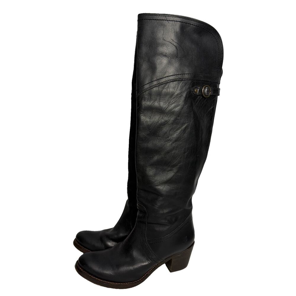 Frye Jane Tall Cuff Boots Womens 7.5 B Black Leather Over The Knee Riding 77596